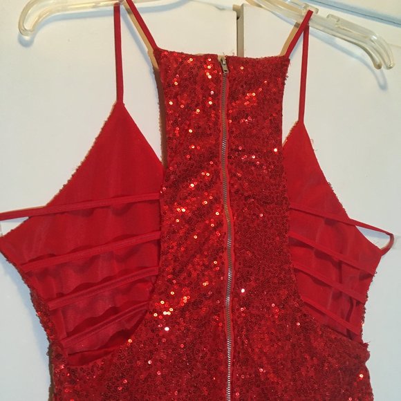 Red Sequin Cutout Dress - Picture 5 of 10